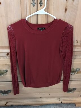 Lety & Me Rust Lace-Sleeve Crewneck Sweater
